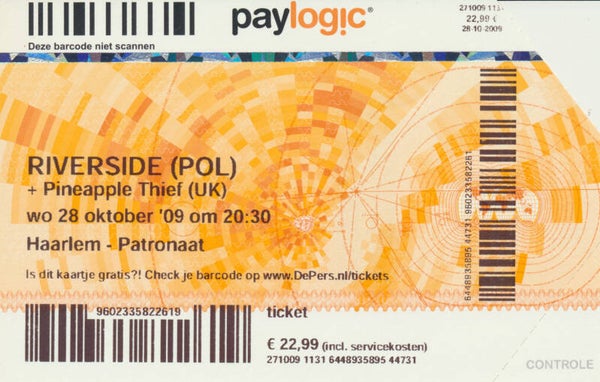 Riverside - Pineapple Thief - Haarlem - 2009 [Holland] - Ticket Stub
