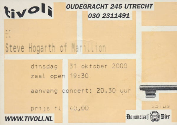 Steve Hogarth of Marillion - Utrecht - 2000 [Holland] - Ticket Stub