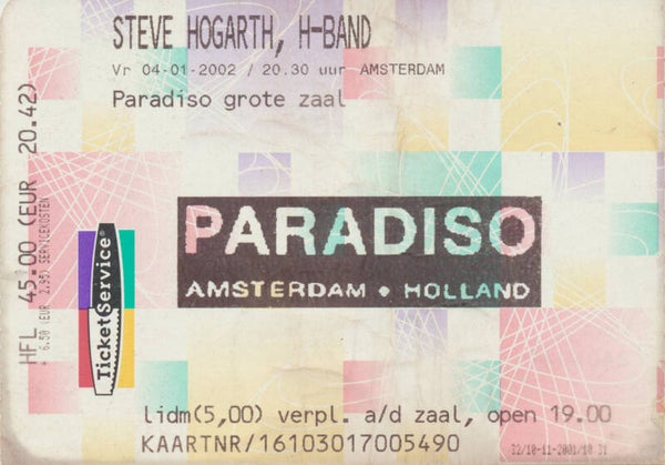 Steve Hogarth - Marillion - Amsterdam - 2002 [Holland] - Ticket Stub
