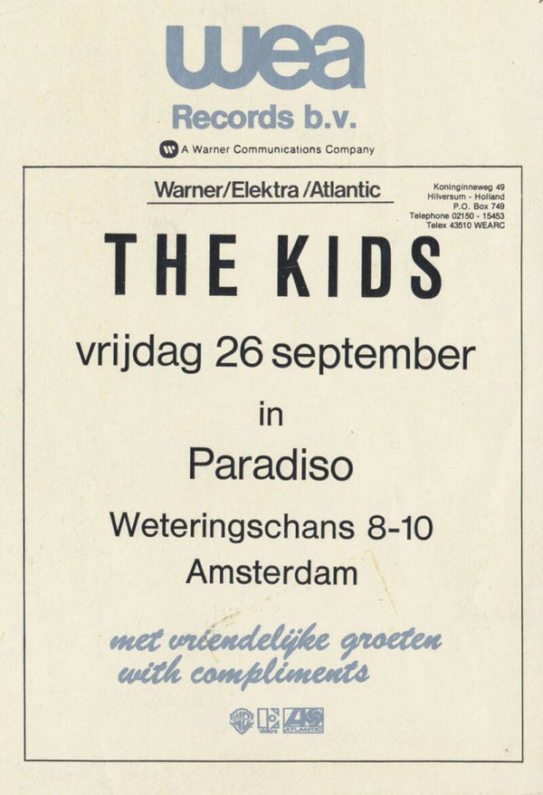 The Kids - Amsterdam - Punk - 1978 [Holland] - Invitation Ticket Stub