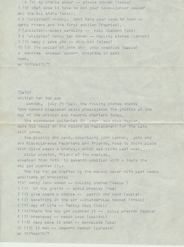 The Rolling Stones - Honky Tonk Women - July 26, 1969 [USA] - Telex