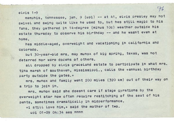Elvis Presley - January 9, 1976 [USA] - Telex