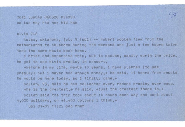 Elvis Presley - July 5, 1976 [USA] - Telex
