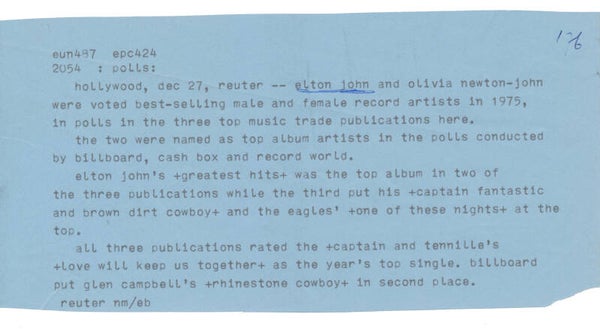 Elton John - December 27, 1976 [USA] - Telex