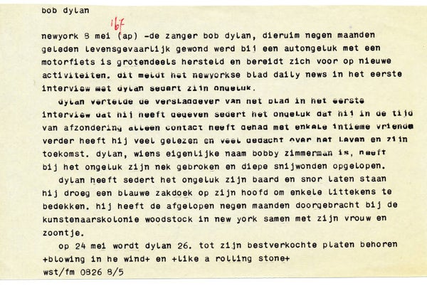 Bob Dylan - May 8, 1967 [Holland] - Telex