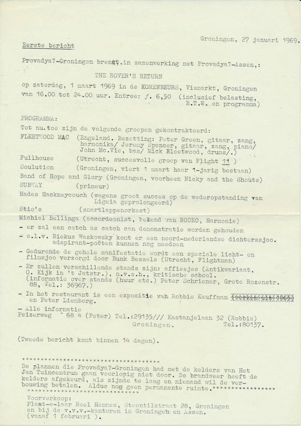 Fleetwood Mac - Korenbeurs, Groningen, March 1, 1969 [Holland] - Press Release