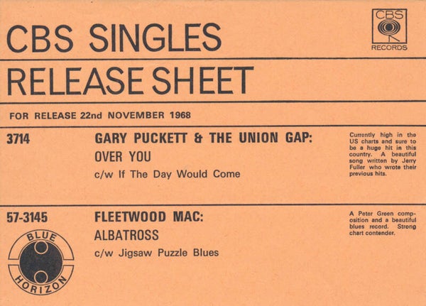 Fleetwood Mac - Albatross - CBS  - November 22, 1968 [Holland] - Singles Release Sheet