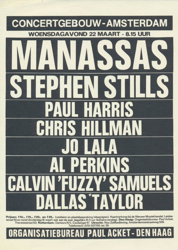 Manassas - Concertgebouw, Amsterdam, March 22, 1972 [Holland] - Handbill