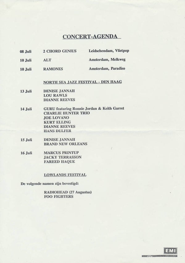 Concert-Agenda - July-August 1995 [Holland] - Press Release