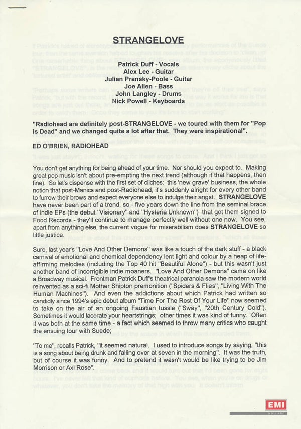 Strangelove - Radiohead - 1997 [Holland] - Press Release