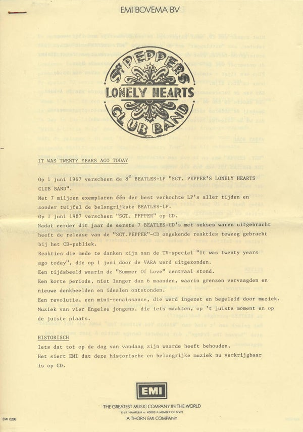 The Beatles - Sgt. Peppers Lonely Hearts Club Band - 1988 [Holland] - Press Release