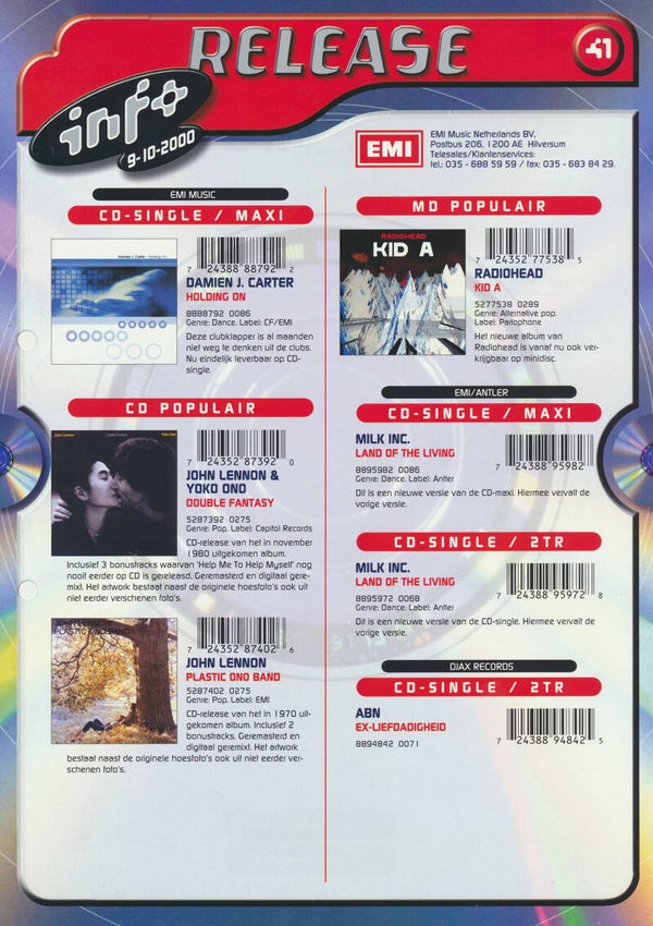 Release Info - October 9, 2000 [Holland] - Sales Sheet