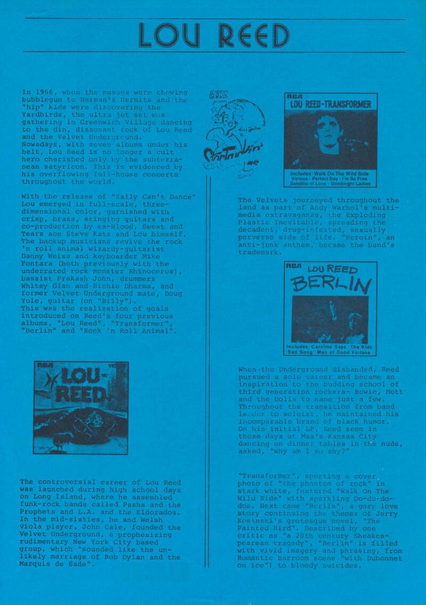 Lou Reed - BTM Star Truckin' 75 - 1975 [Holland] - Press Release