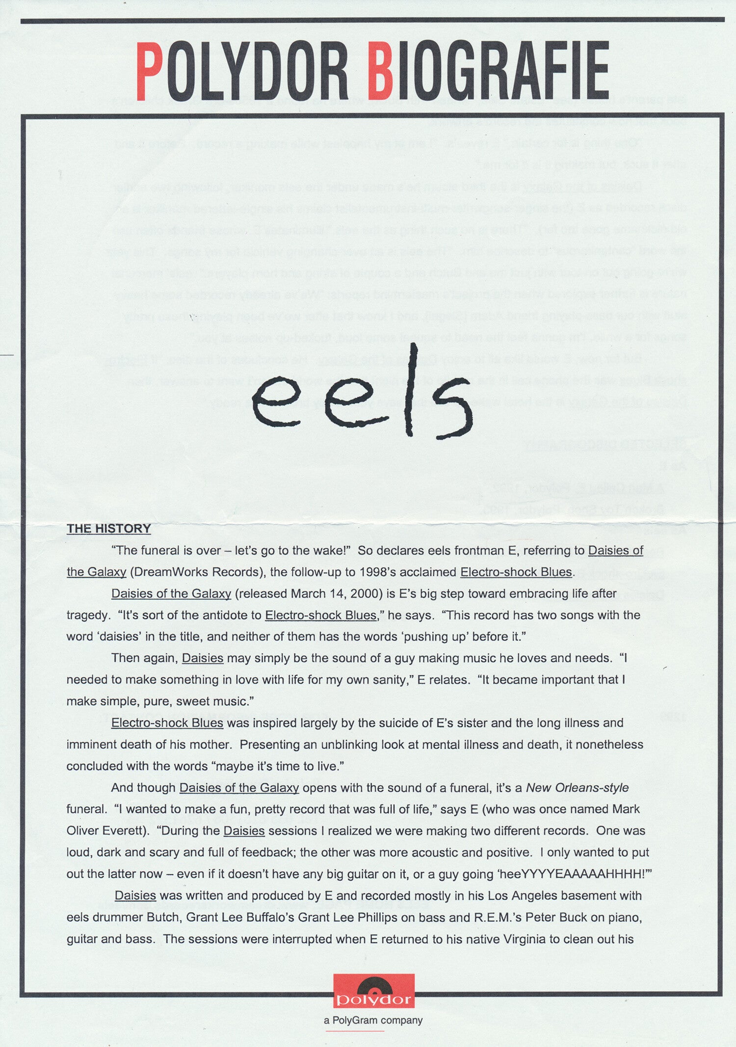 Eels - Daisies Of The Galaxy - November 1999 [Holland] - Press Release