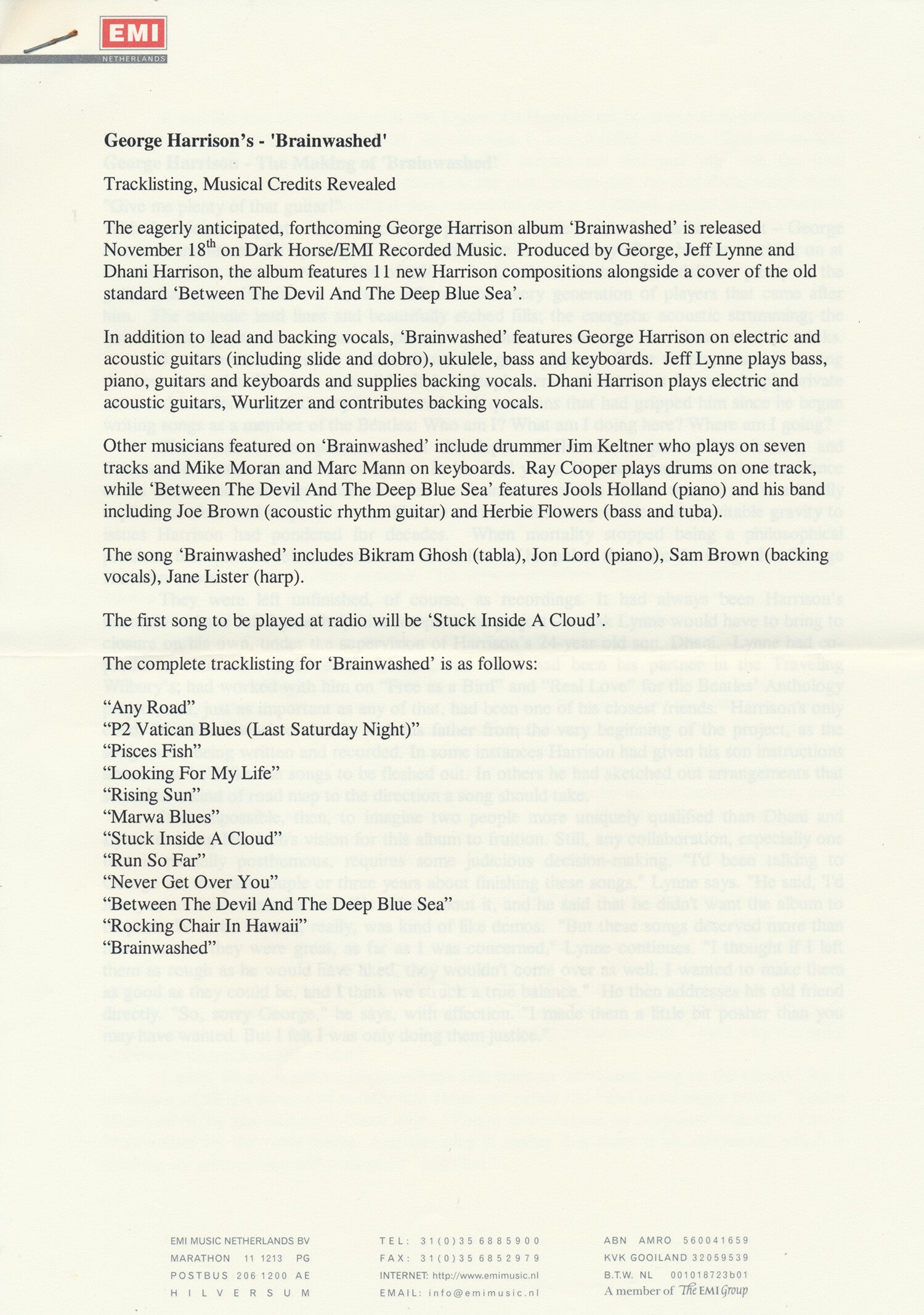 George Harrison - Brainwashed - 2002 [Holland] - Press Release