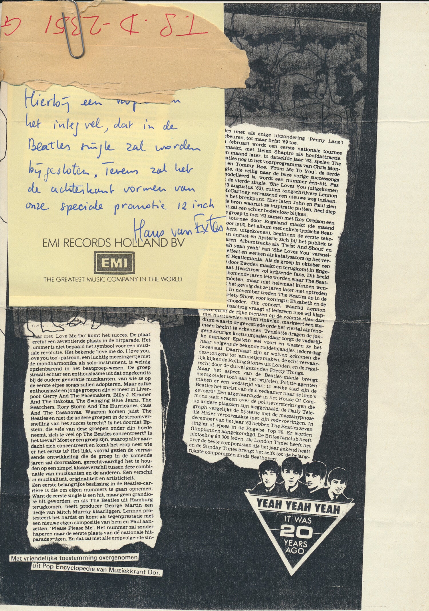 The Beatles - EMI - 1980s [Holland] - Press Memo