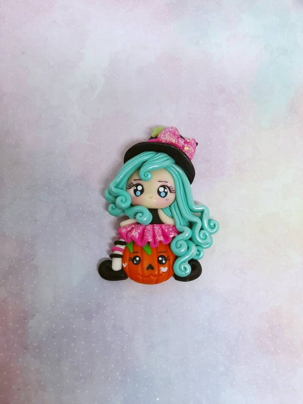 Girl pumpkin green hair
