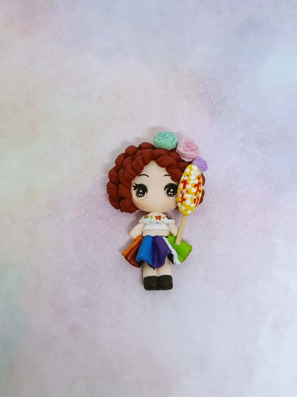Curly girl red hair with baked corn