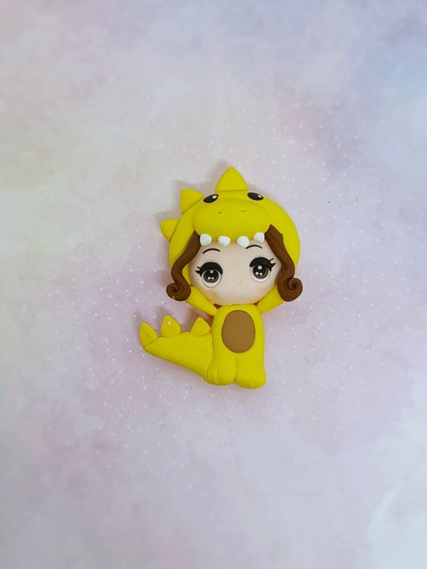 Yellow dino girl brown hair