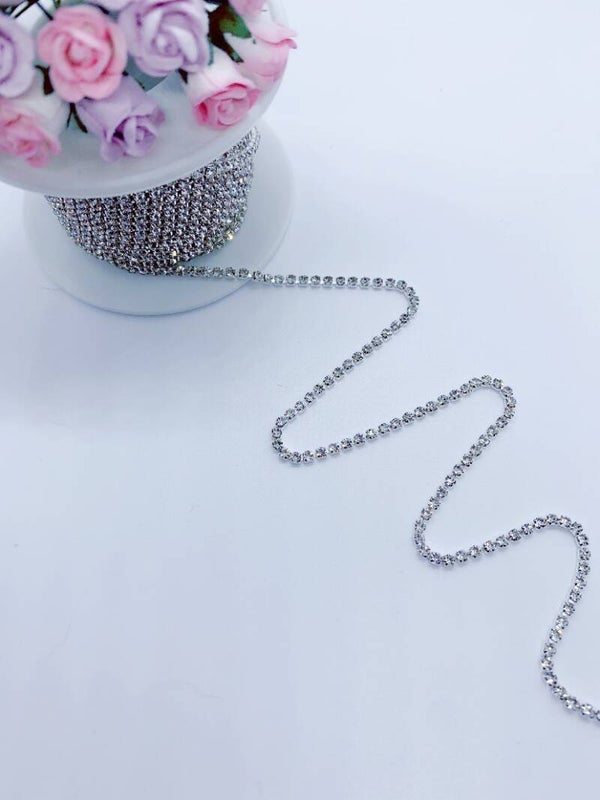 Strass ketting wit (zilver achterkant)