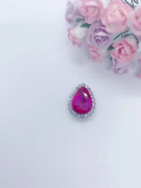 Steen ovaal fuschia (zilver achterkant)