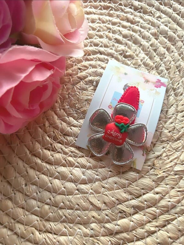 Klik-klak bloem rood+zilver