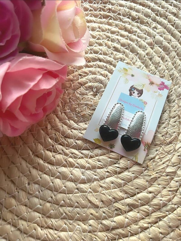 Hartjes set zwart+zilver