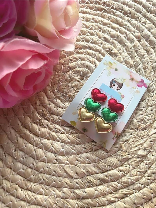 3 hartjes set rood+groen+goud
