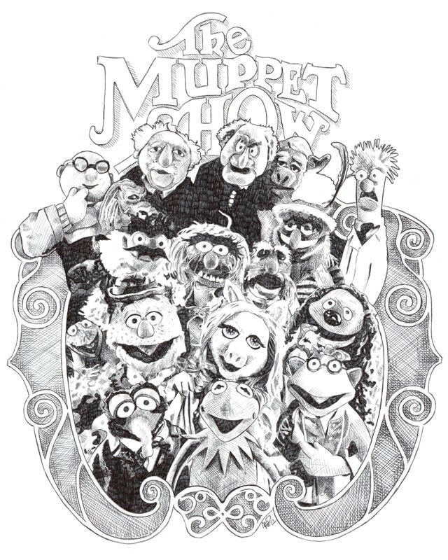 Disegno dei Muppets realizzato a penna Bic di colore nero
