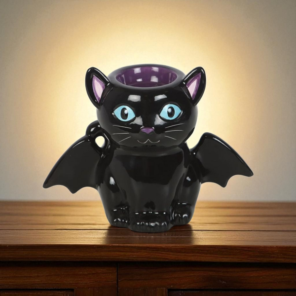 Brûle-parfum chat noir ailé