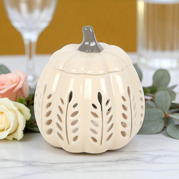 Brûle-parfum citrouille blanche ajourée