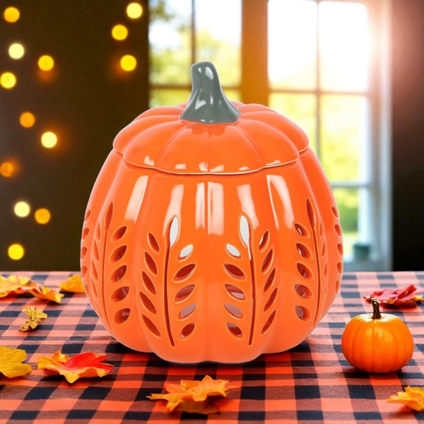 Brûle-parfum citrouille orange ajourée