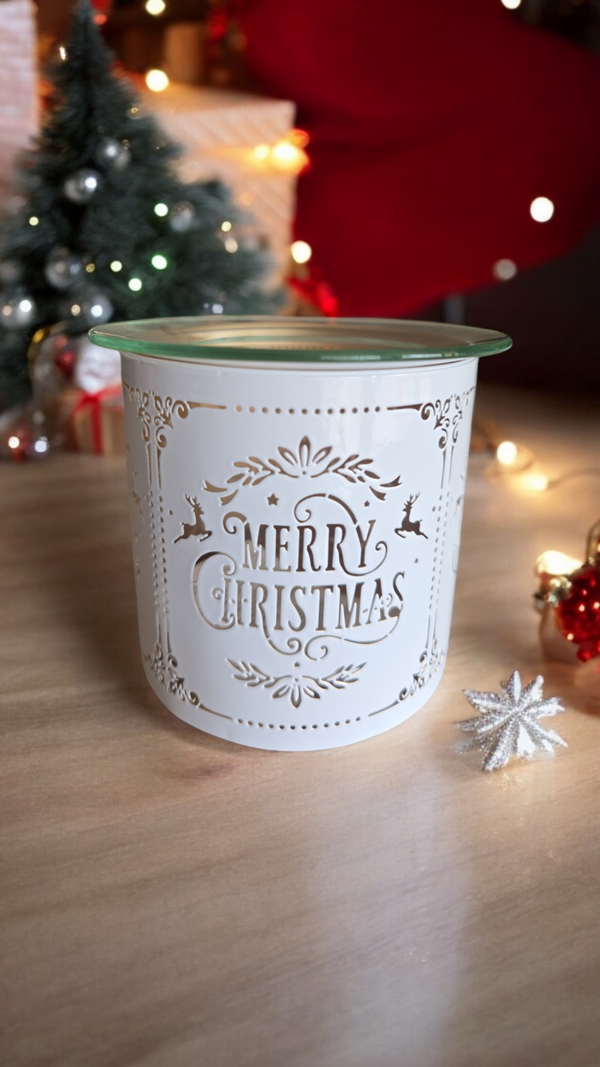 Brûle-parfum Merry Christmas blanc