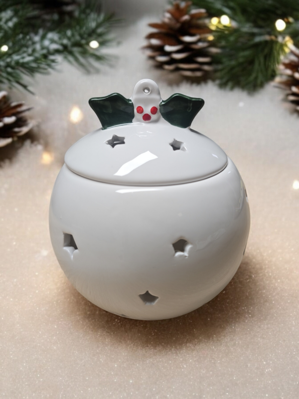 Brûle-parfum Boule de Noël blanche