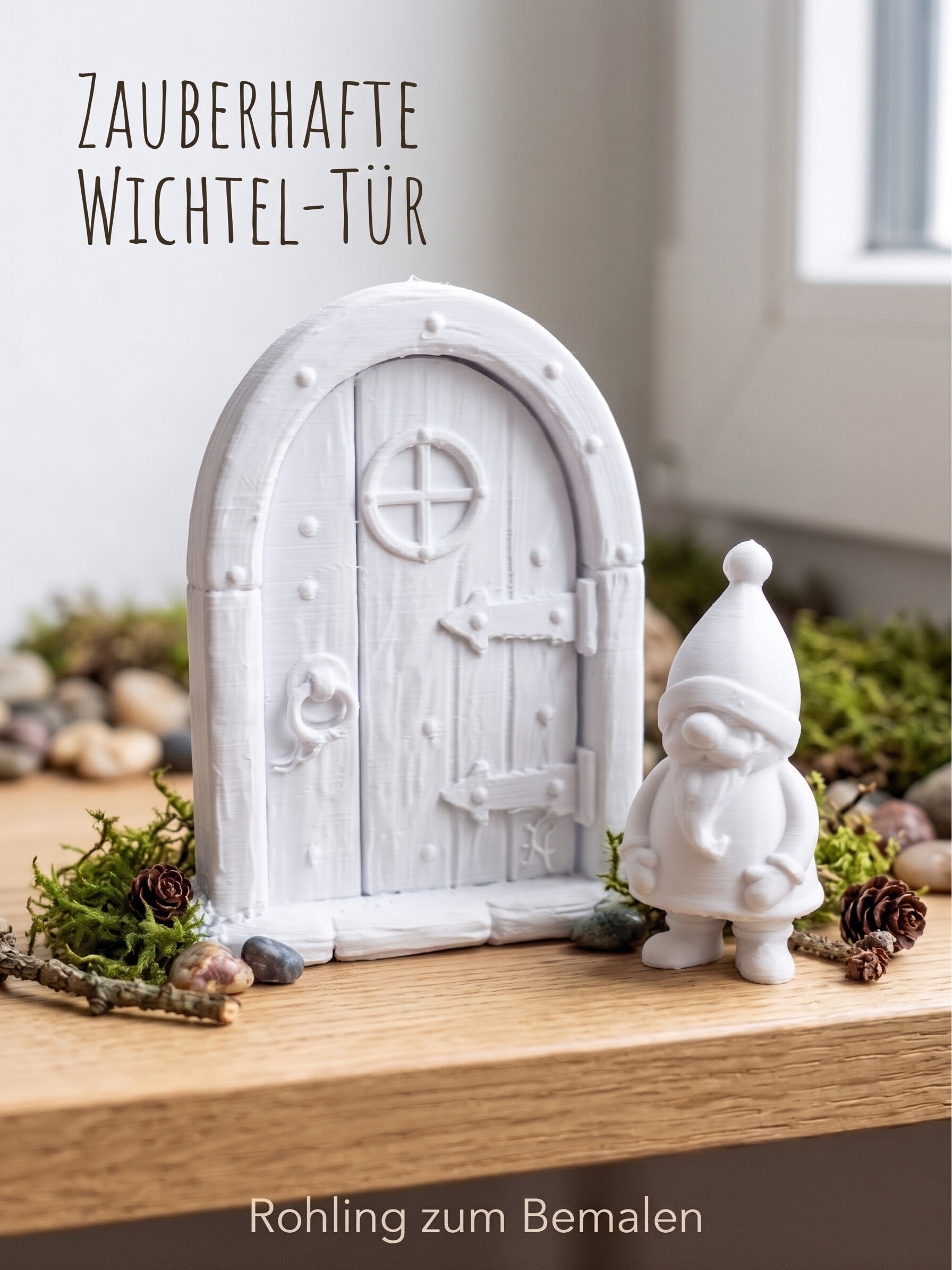 Zauberhafte Wichteltür mit Zwerg – DIY-Rohling zum Bemalen