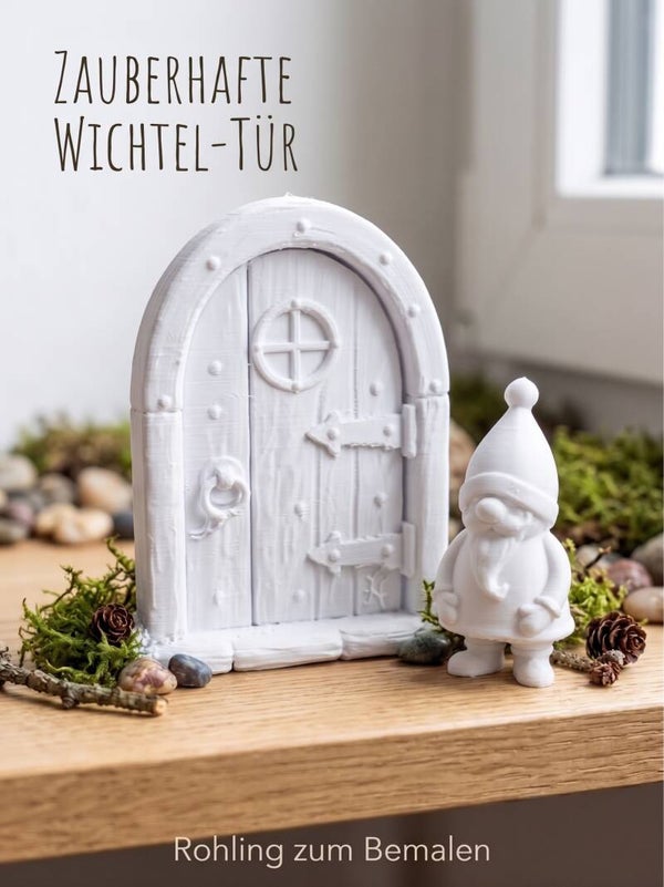Zauberhafte Wichteltür mit Zwerg – DIY-Rohling zum Bemalen