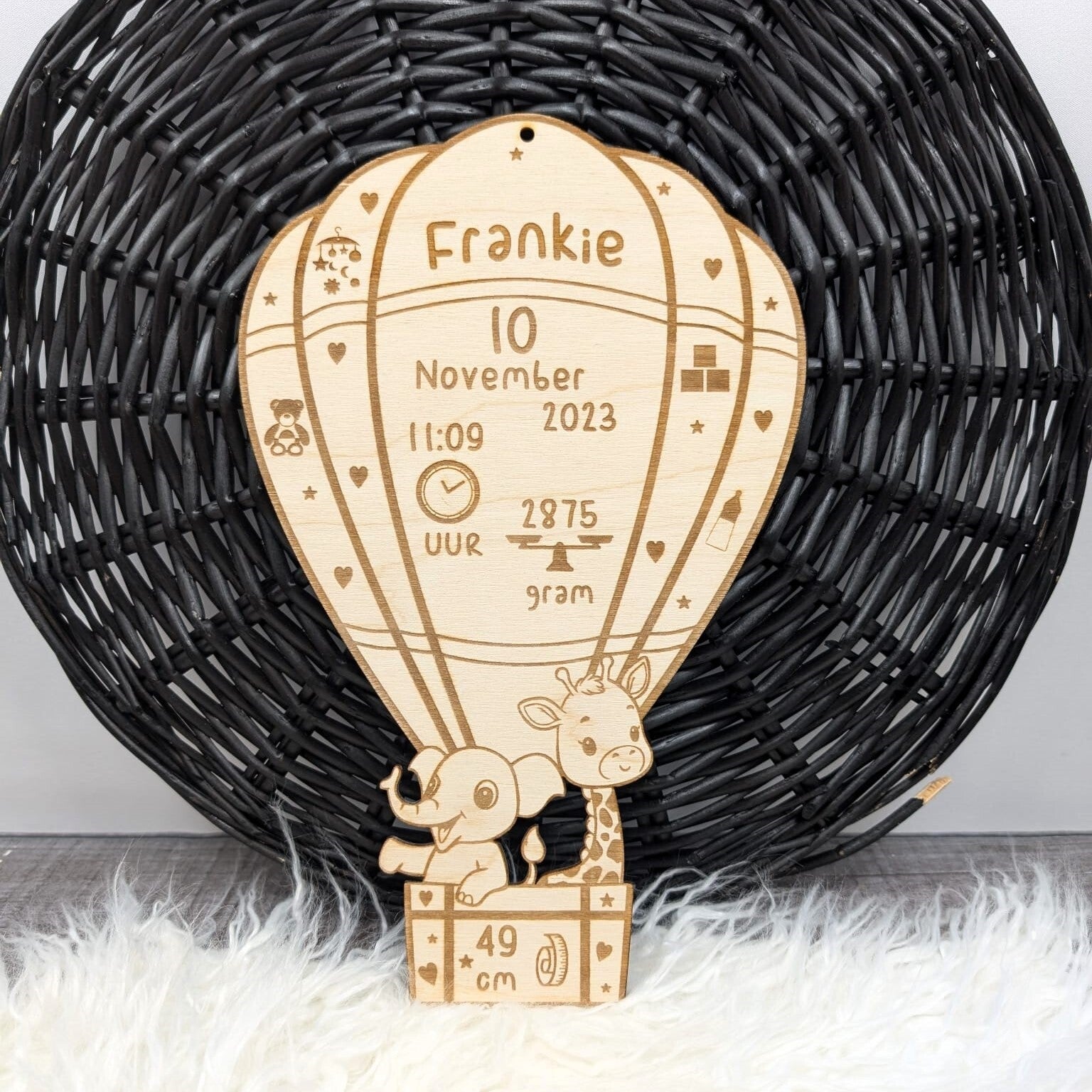 Geboortebord luchtballon hout