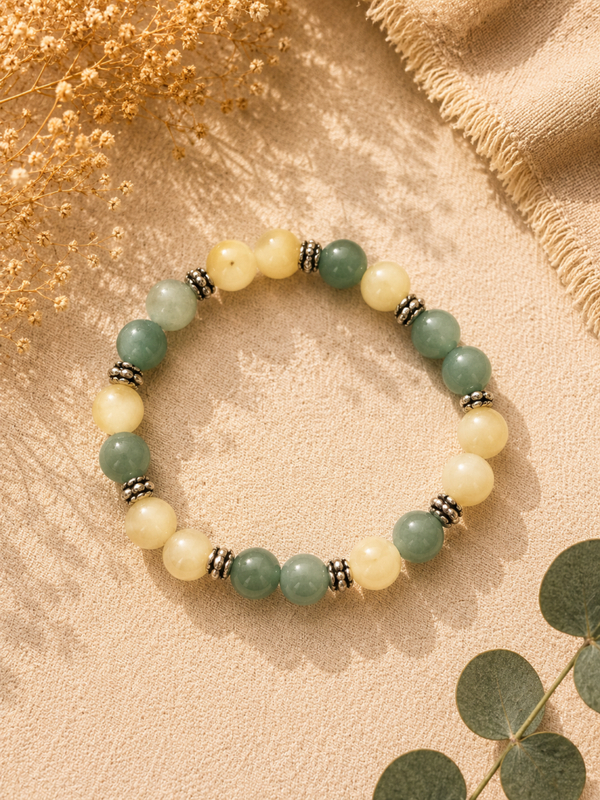🌿 Bracelet Harmonie – Aventurine Verte & Calcite Jaune