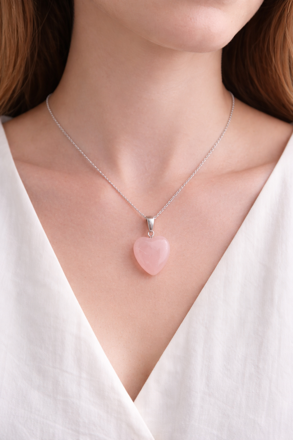 Collier Quartz rose, coeur