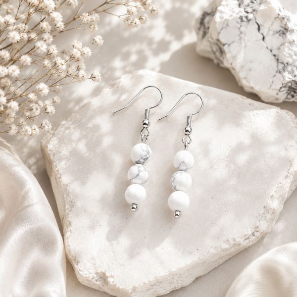 Boucle d'oreille Howlite blanche
