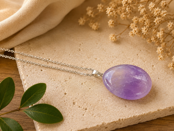 Améthyste,  Collier Pendentif galet Poli en Pierre Naturelle