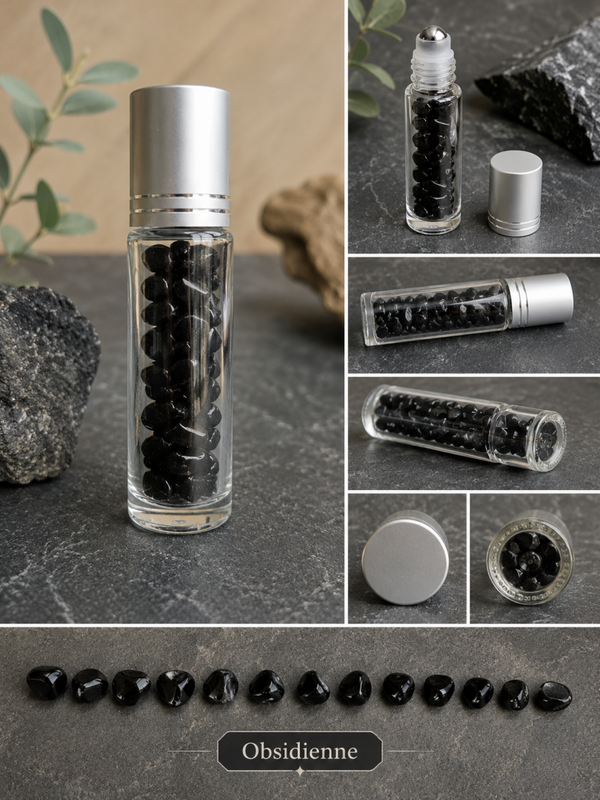 🖤 Roll-on Obsidienne noire – Flacon à pierres naturelles