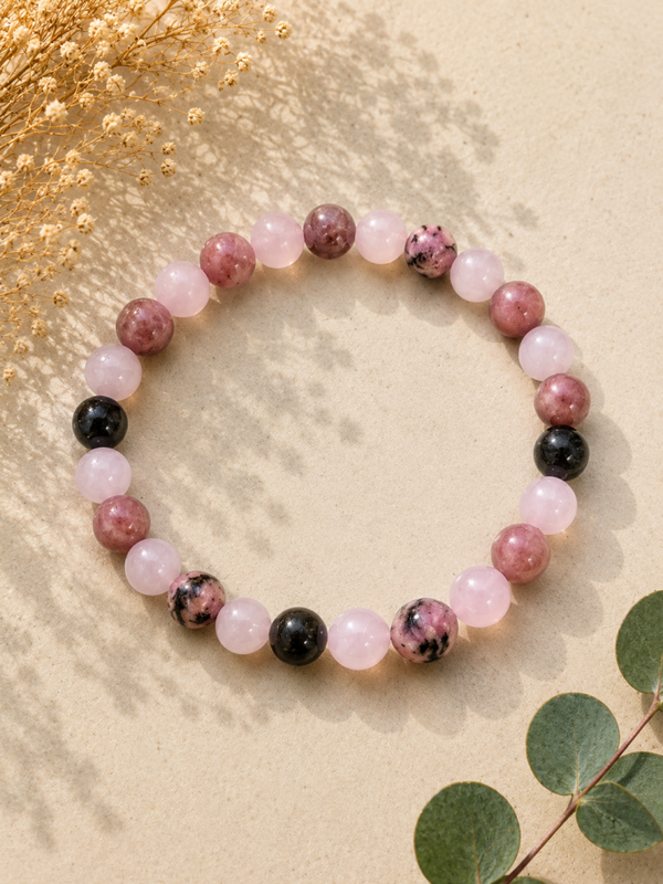 💗 Bracelet Cœur Apaisé – Quartz Rose & Rhodonite