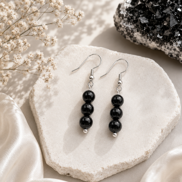 Boucle d'oreille Obsidienne noire