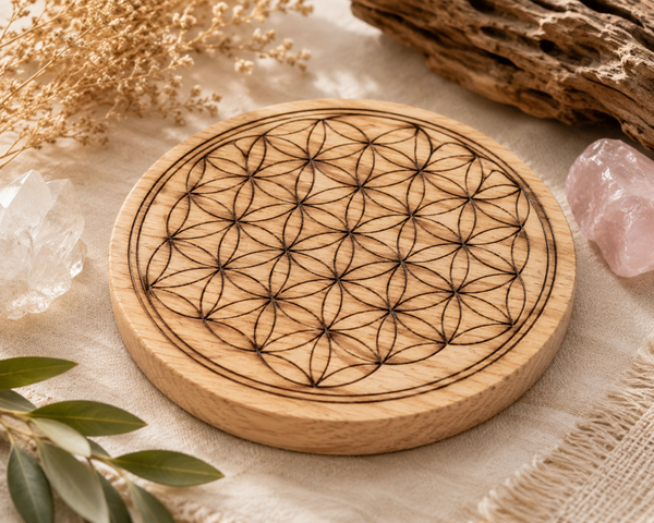 🌸 Plateau Fleur de Vie en bois – Géométrie sacrée