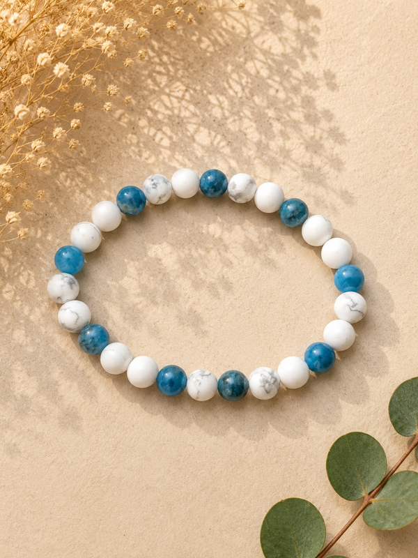 🩵 Bracelet Sérénité & Expression – Howlite Blanche & Apatite Bleue