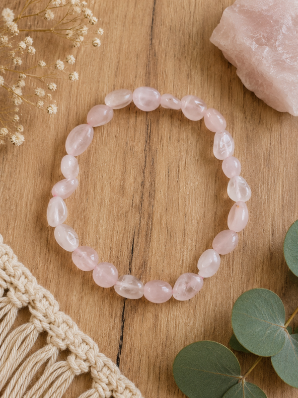 Bracelet pierre roulées, quartz rose