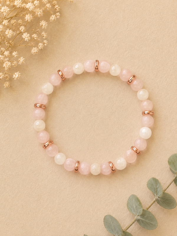 🌸 Bracelet Douceur Lunaire – Quartz Rose & Pierre de Lune Blanche