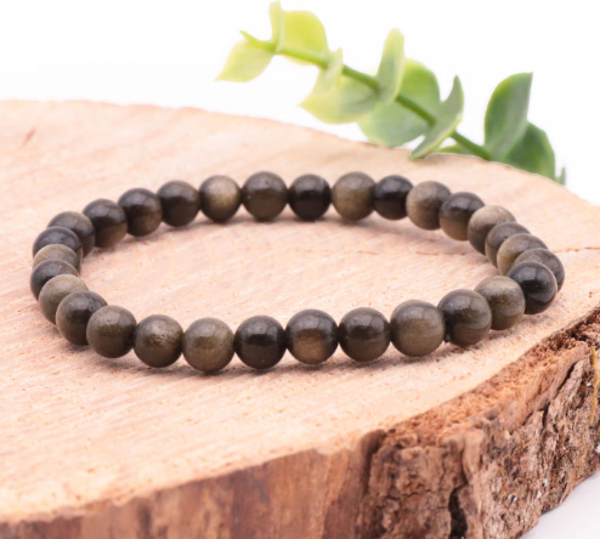 Bracelet Obsidienne Dorée