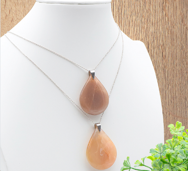 Pendentif Pierre de lune orangée, plat (1pièce)